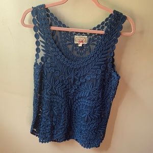 boho style shear sleeveless blouse with beautiful embroidery